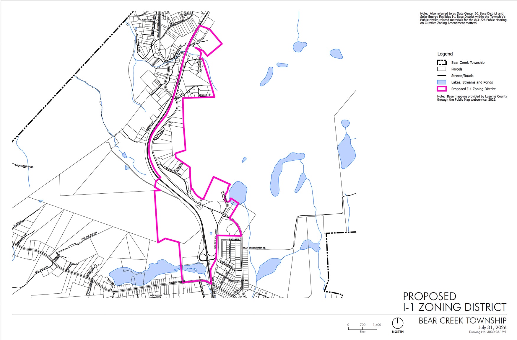 Proposed I-1 Industrial Zoning District map for Bear Creek Township